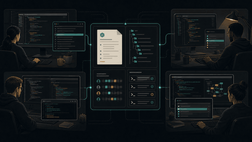 Different local AI coding tools connected to one shared repository context